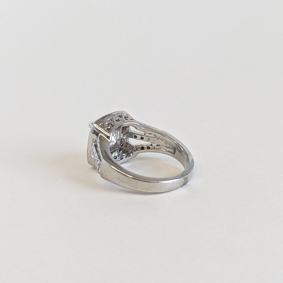 JIC Jewelry Silver-Plated Rhinestone Palm Springs Cut Ring Accent Filigree Clear - Picture 3 of 10